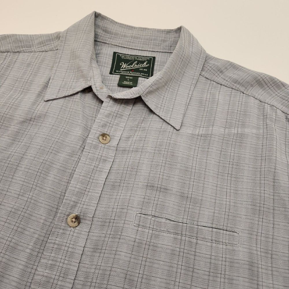 Woolrich Mens Button Down Size L Gray Short Sleeve Modal Breathable Shirt - Picture 4 of 10